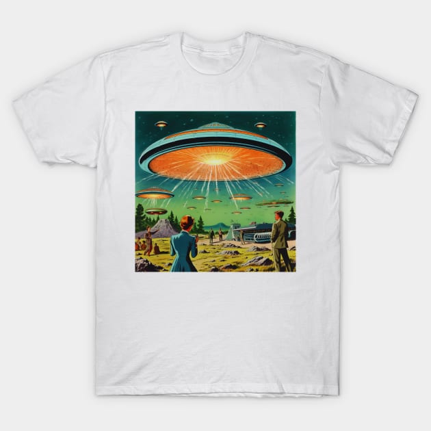 Vintage Comics UFO Encounters UFO Witness Cartoon Vintage T-Shirt by OscarVanHendrix